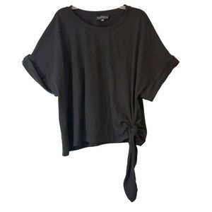 Eloquii Women Shirt Black Drama Shoulder Short Sleeve Front Tie Size 22 24